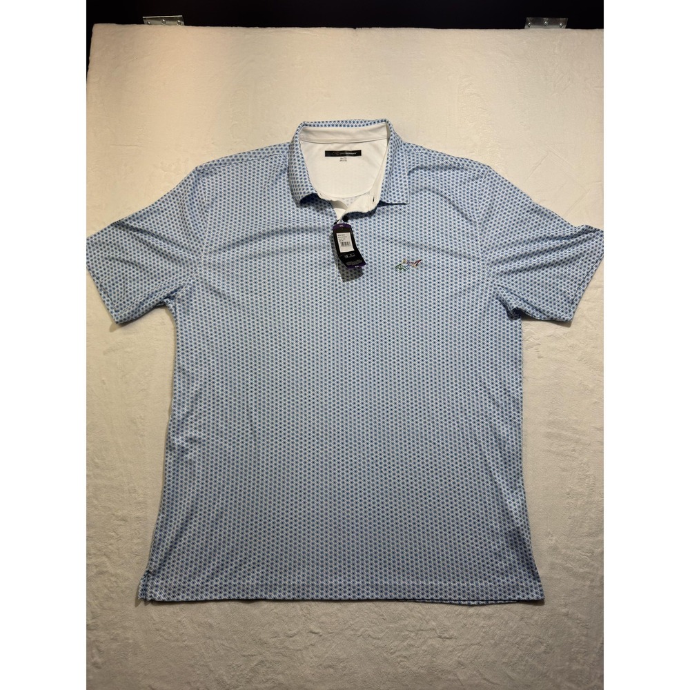 Greg Norman Polo Shirt Mens 2XL Blue Floral Print Golf Performance Stretch